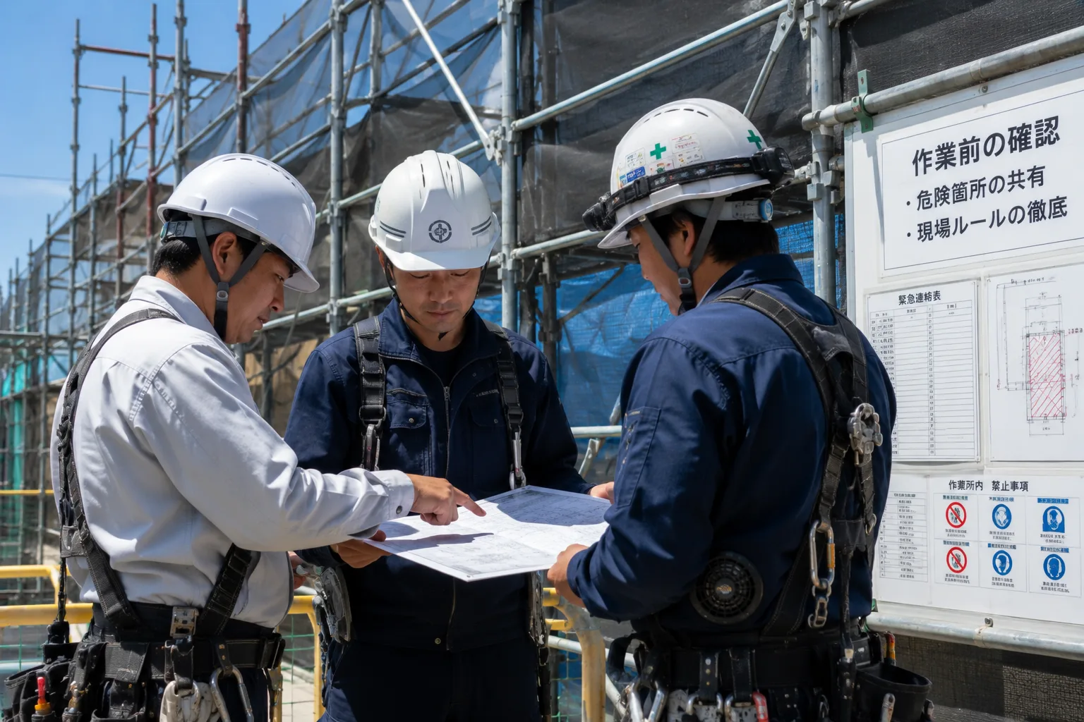 作業前に指差し確認を行うすみれ建設のスタッフ